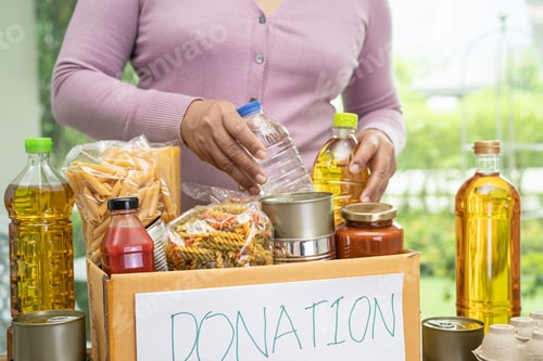 Preview: Foodstuff for donation, storage and delivery. Various food, pasta, cooking oil and canned food