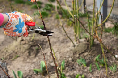 Preview: a farmer cuts dry branches of a rose bush.