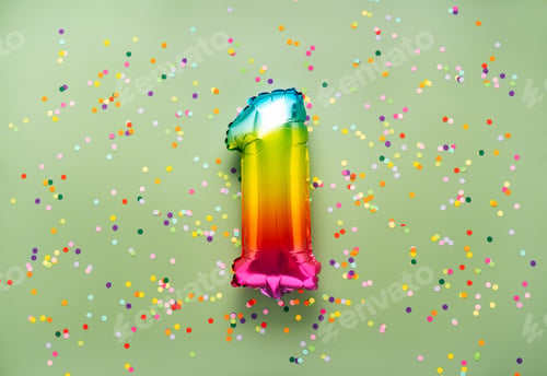 Preview: Colorful balloon number 1 on light green background