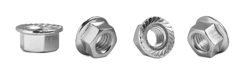 Preview: Set with metal flange nuts on white background. Banner design