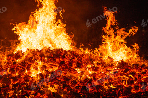 Preview: Fire by night. Flames and embers. Hot and inferno