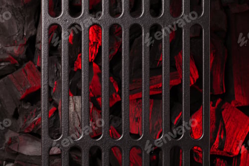 Preview: Metal barbecue grill over hot coal