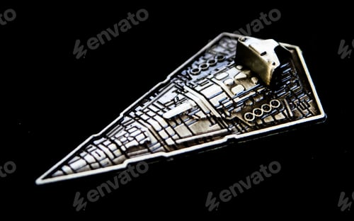 Preview: Closeup of a figure of Star Destroyer in space on a dark background