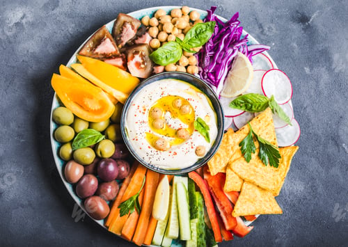 Preview: Hummus platter with assorted snacks