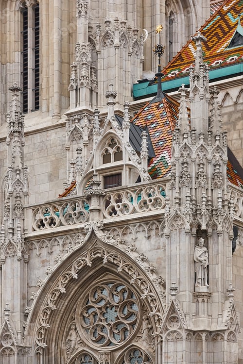 Preview: St. Matthias neogothical cathedral facade and tiles in Budapest. Hungary
