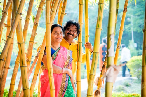 Preview: Happy Indian couple in the bamboo forest