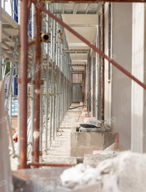 Preview: Scraffolding of a new residential building under construction. Modern Building technologies