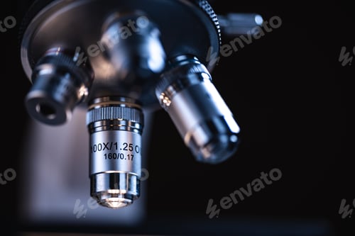 Preview: Scientific microscope lens working with data analysis in the medical laboratory, medicine equipment