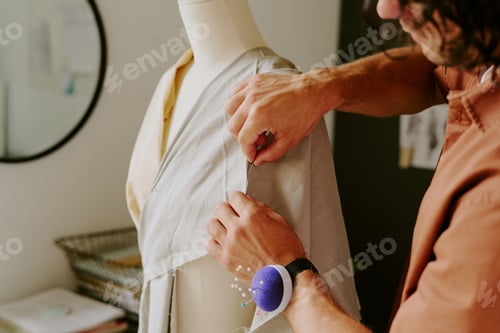 Preview: Male Hands Doing Darts on Fabric