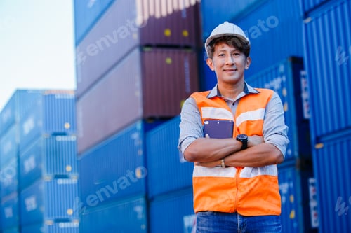 Preview: portrait of asian man smiling engineer arm crossed