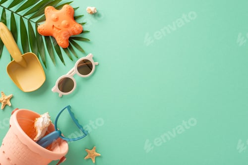 Preview: Embark on a dreamy beach holiday with children by the sea: Aerial view image showcasing