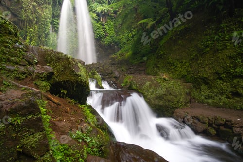 Preview: Closeup of beautiful Jumong Waterfall in rainforest located in Karanganyar, Central Java, Indonesia