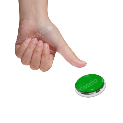 Preview: Pressing green button isolated on white background