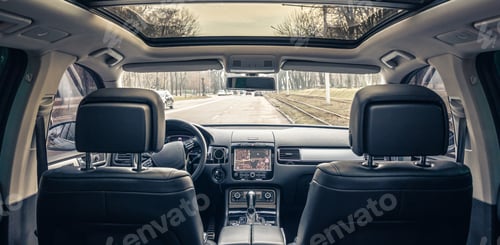 Preview: The interior of a modern car without people, a view from inside the car.