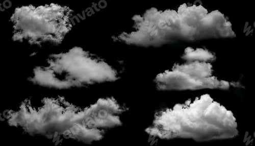 Preview: Clouds isolated White fluffy on black background for design overlay