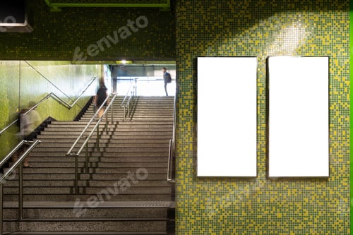 Preview: Blank billboard located in underground hall or subway for advertising, mockup concept