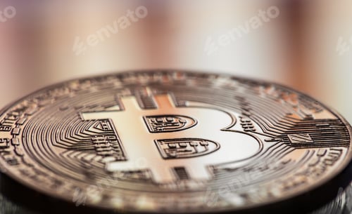 Preview: Coin litecoin and Bitcoin closeup on a blurred background