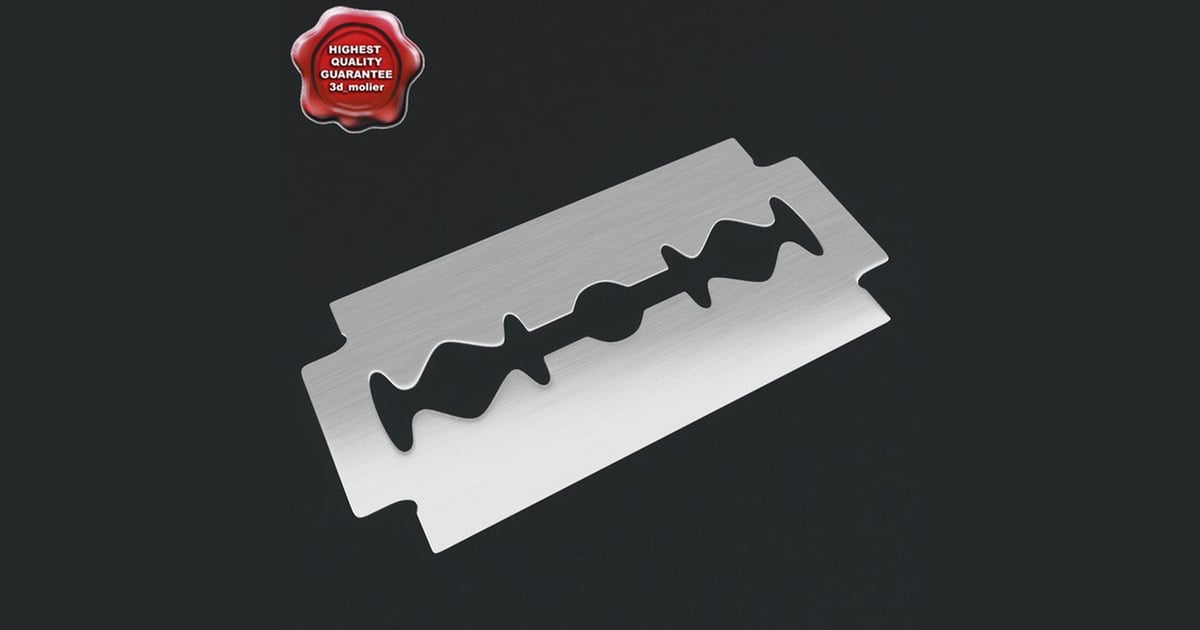 Brushed steel razor blade with triple zigzag configuration 3D, Incl ...