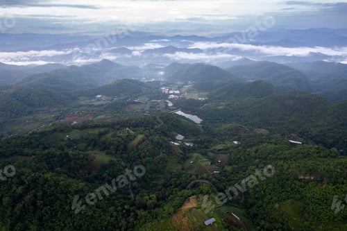 Preview: Top view Landscape of Morning Mist with Mountain Layer