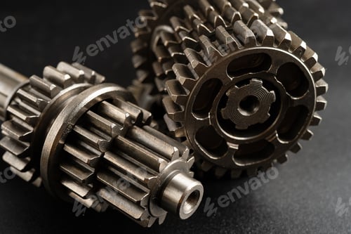 Preview: Gear and cogs wheels, clock mechanism, brass metal engine industrial.