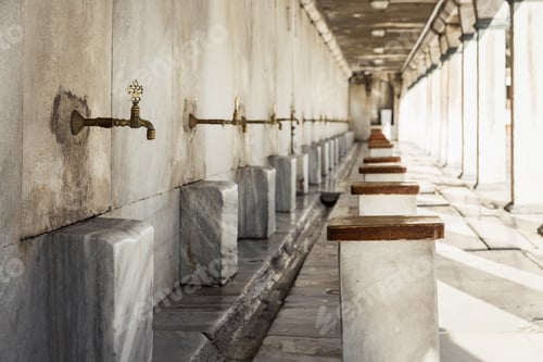 Preview: Washing area before entering in Mosque. Ablution room. Turkey muslim culture