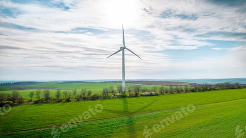 Preview: Aerial drone view of a working wind turbine in Moldova