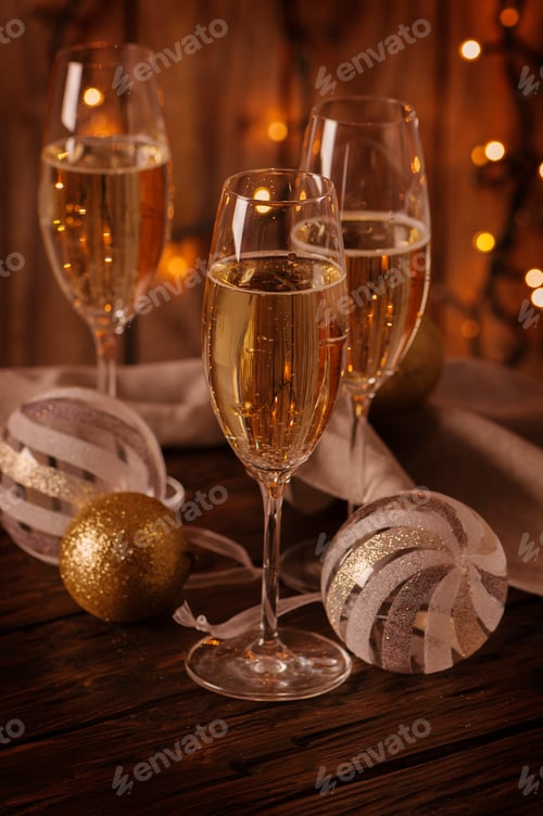 Preview: Glasses of champagne on the christmas background