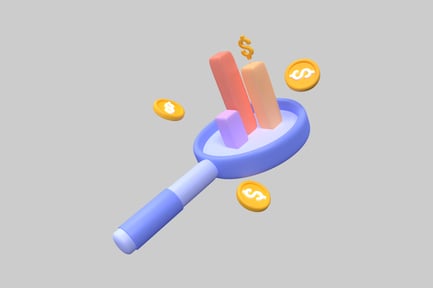 Preview: Magnifying glass with floating geometric shapes and coins