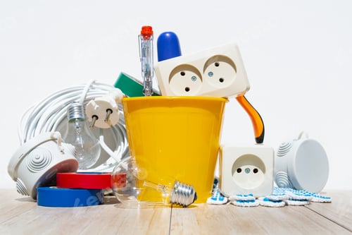 Preview: set for electricity in a yellow plastic pot