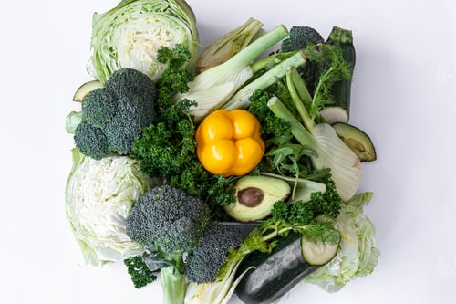 Preview: Close-up, cabbage, greens and vegetables on a white background.