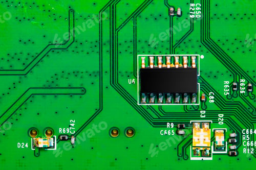 Preview: Close up of components and microchips on PC circuit board