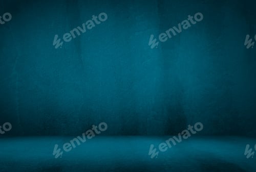 Preview: Vintage grunge blue concrete texture studio wall background with vignette.