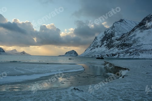 Preview: Winter beach on the Lofoten islands in Norway