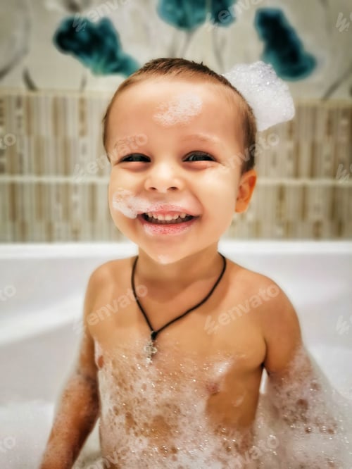 Preview: Smiling Boy with Suds in Bathtub