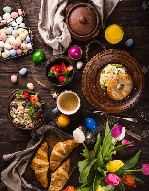 Preview: Easter breakfast flat lay