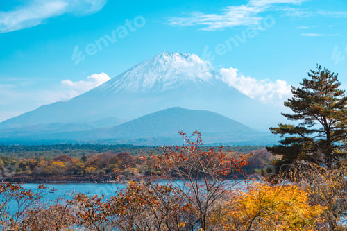 Preview: Nature Landscape view of Colorful Autumn Season and Mountain Fuji with morning fog