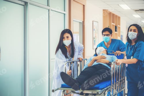 Preview: Emergency Department: Doctors and Nurses moving Seriously Injured Unconcious Patient towards