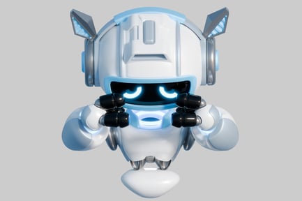 Preview: A futuristic robot with a smiley face.