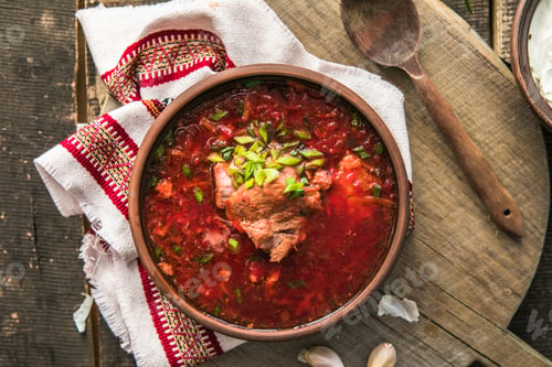 Preview: Borscht - Traditional Ukrainian dish. Russian food cuisine