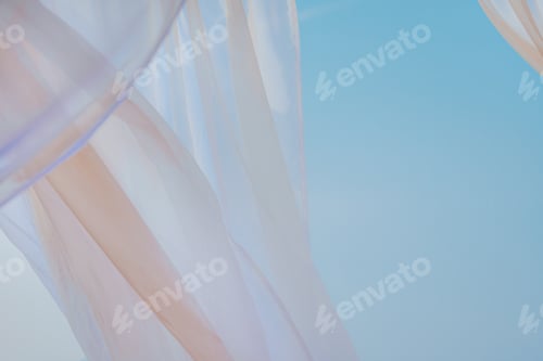 Preview: White pergola curtains at seaside