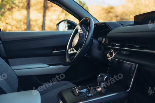 Preview: Close-up of luxury, new electric car interior.