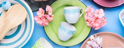 Preview: Tableware dish set on blue pastel background