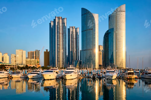 Preview: Busan marina with yachts on sunset, South Korea