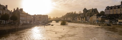 Preview: Laval, french city, panorama of the river and typical houses
