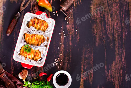 Preview: Baked potato with meat and cheese
