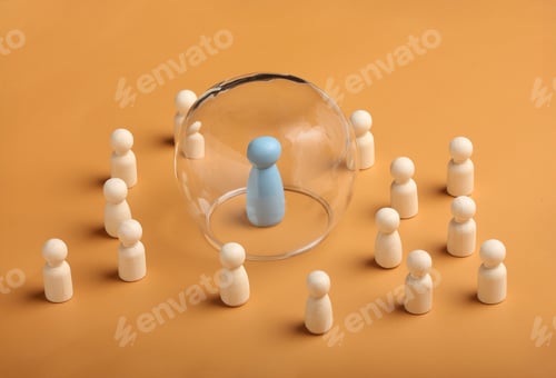 Preview: The concept of a leader. The division of society. Wooden figures on coloured background