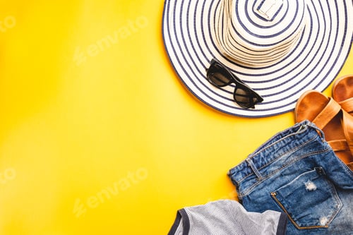 Preview: Summer Essentials Hat, Sunglasses, Outfit on Yellow
