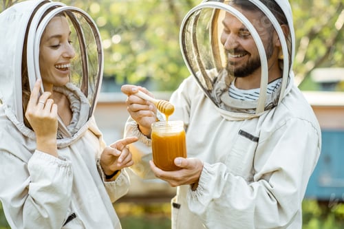 Preview: Beekepers with honey on the apiary