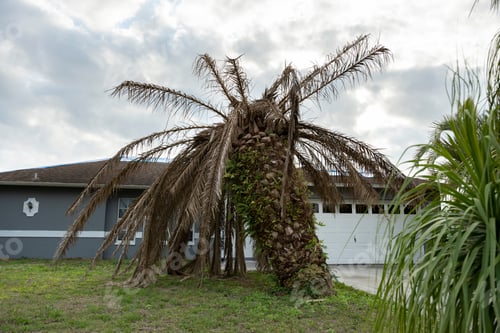 Preview: Dry dead palm tree on Florida home backyard