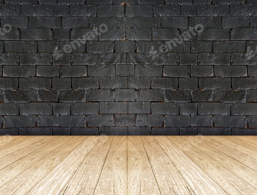 Preview: Interior Studio with Black Brick Wall and Wood Floor